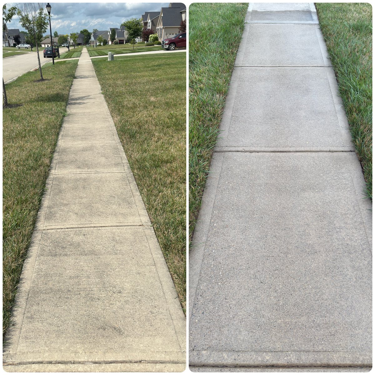 Sidewalk pressure washing before and after in Cincinnati, OH